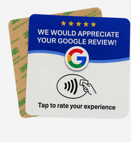 NFC reviewkaart met Google-logo en de tekst: tap to rate your experience